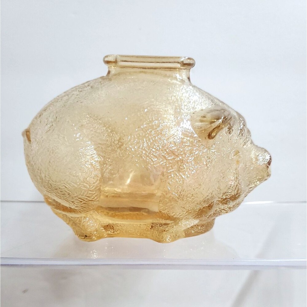 Vintage Anchor Hocking Marigold Carnival Glass Piggy Bank Pig Amber Iridescent